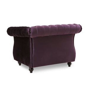 English Elm Christopher Knight Home® - Chesterfield Velvet Club Chair with Birch Wood Legs — Luxurious Textures, Deep Comfort, Elegant Accent Seating Dark Purple 34.75 L x 34 W x 24.75 H 66583.00BLKBRY
