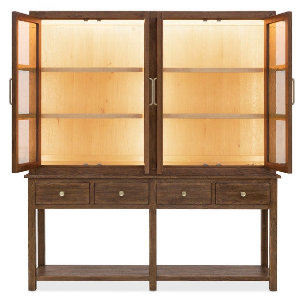 Hooker Furniture Driftwood Oak Sideboard with Seeded Glass Doors Led Lighting and Artisan Hardware 6820-75900-85