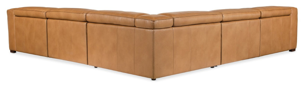 Hooker Furniture Fresco Modular 5-Seat Sectional In Warm Caramel Semi-Aniline Leather With Power Recline & Headrests 134.50 L x 134.50W x 30.50H SS404-5PC3-080