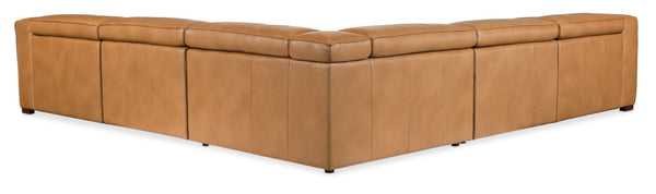 Hooker Furniture Fresco Modular 5-Seat Sectional In Warm Caramel Semi-Aniline Leather With Power Recline & Headrests 134.50 L x 134.50W x 30.50H SS404-5PC3-080