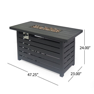English Elm Rectangular Iron Propane Fire Table with Hidden Tank Storage and 30000 Btu Output 66597.00BLK-30K