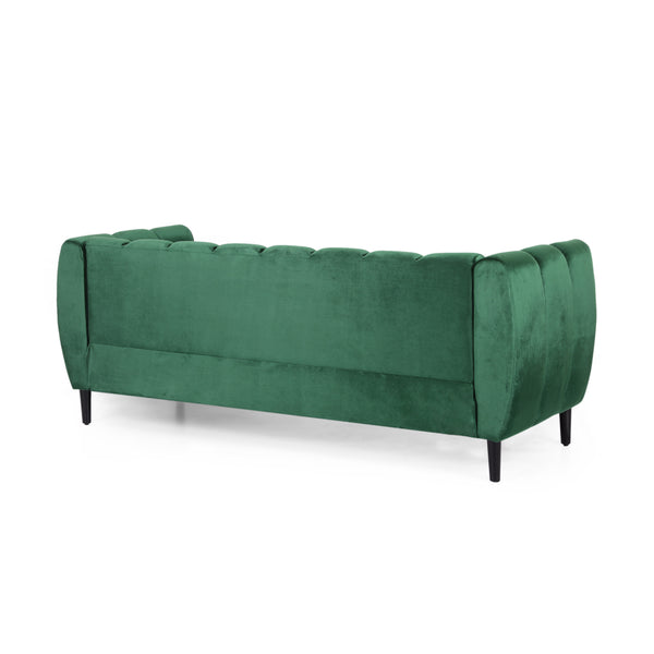 English Elm Miranda Channel Stitch Velvet Sofa Glam Living Room Seating with Tapered Birch Legs Emerald 68604.00A_68604.00B