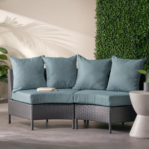English Elm Christopher Knight Home® - PT LIMON SINGLE SOFA Curved Armless Outdoor/Indoor Faux Rattan Chairs with Water-Resistant Cushions and Heavy-Duty Iron Frame Grey 54786.00GT