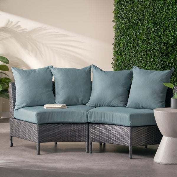 English Elm Christopher Knight Home® - PT LIMON SINGLE SOFA Curved Armless Outdoor/Indoor Faux Rattan Chairs with Water-Resistant Cushions and Heavy-Duty Iron Frame Grey 54786.00GT
