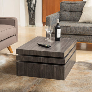 English Elm Christopher Knight Home® - MODERNESQUE Rotating Coffee Table Black MDF — Space-Saving 35.5"x27.75" Modern Swivel Design, Stylish Storage 57023.00BLK