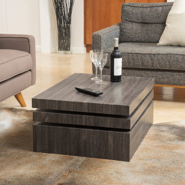 English Elm Christopher Knight Home® - MODERNESQUE Rotating Coffee Table Black MDF — Space-Saving 35.5"x27.75" Modern Swivel Design, Stylish Storage 57023.00BLK