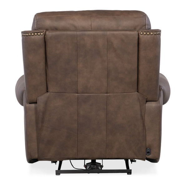 Hooker Furniture Duncan Power Recliner With Zero-Gravity Recline, Power Headrest & Lumbar, Usb Port, Nailhead Trim Medium Brown SS635-PHZL1-088