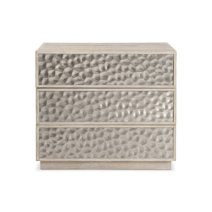 Bernhardt Bernhardt Hansby Nightstand With Hammered Aluminum Fronts, Trevin White Oak, 3 Drawers & Usb Charging 338232