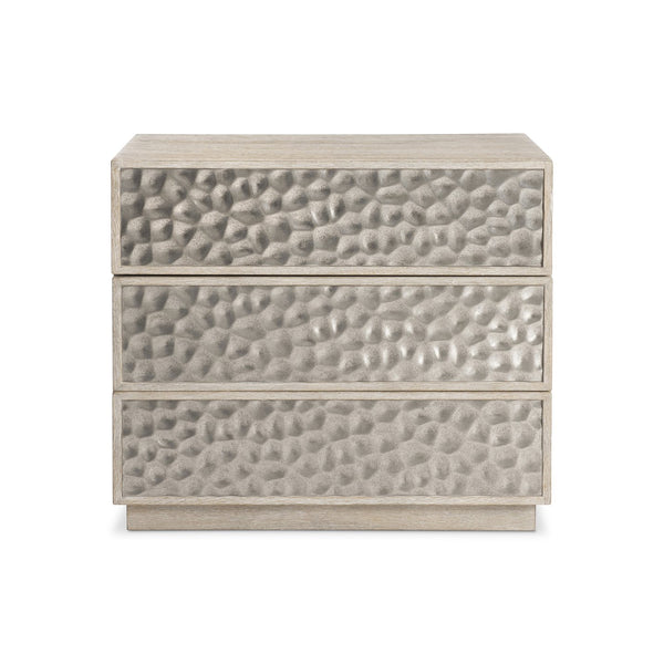 Bernhardt Bernhardt Hansby Nightstand With Hammered Aluminum Fronts, Trevin White Oak, 3 Drawers & Usb Charging 338232