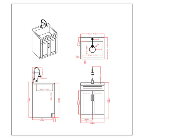 English Elm Hennessy Deluxe 24" Laundry Cabinet With Stainless Steel Sink, Chrome Faucet & Shaker Storage Design B136P158798