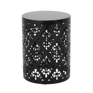 English Elm Metal Nesting End Table Set of Two with Floral Iron Cut Design for Living Room Black 73604.00BLK