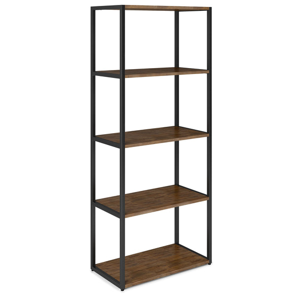 English Elm Ralston Rustic Acacia Bookcase with 4 Shelves & Black Metal Frame, Aged Brown Finish, 72"H B136P159422