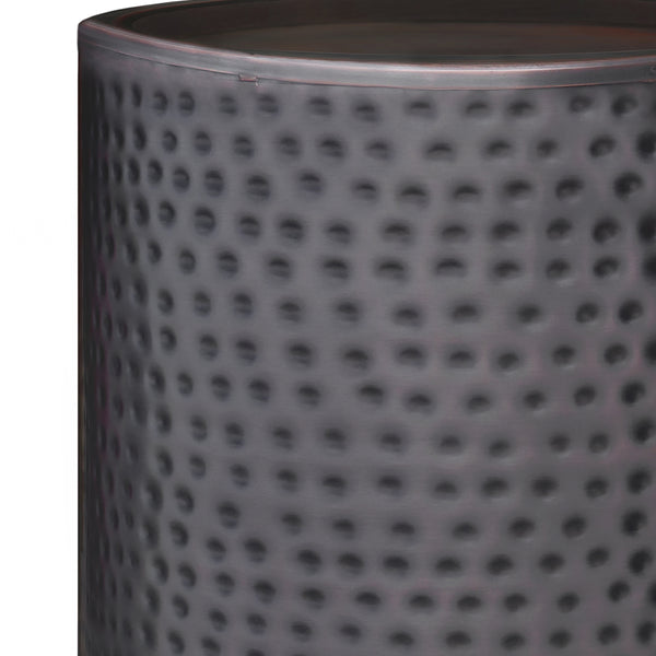 English Elm Corbin Handcrafted Hammered Metal Side Table — 16" Drum Accent Table with Durable Powder Coat Finish Black B136P158997