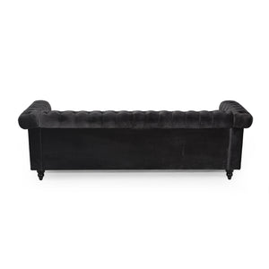 English Elm Christopher Knight Home® - SOFA Chesterfield-inspired 3-seater with deep button tufting, nailhead trim, low back and plush PU upholstery Black 68326.00NVLTBLK