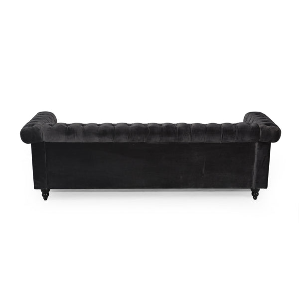 English Elm Christopher Knight Home® - SOFA Chesterfield-inspired 3-seater with deep button tufting, nailhead trim, low back and plush PU upholstery Black 68326.00NVLTBLK