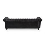 Christopher Knight Home® - Noble House - Parkhurst Tufted Chesterfield Velvet 3 Seater Sofa, Black and Dark Brown