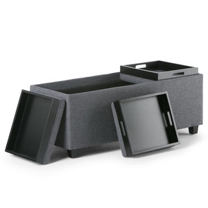 English Elm Avalon Storage Ottoman - Slate Grey Multi-Functional Bench With Hidden Storage & Serving Trays B136P158114