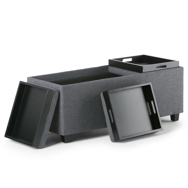 English Elm Avalon Storage Ottoman - Slate Grey Multi-Functional Bench With Hidden Storage & Serving Trays B136P158114