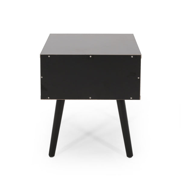 English Elm Christopher Knight Home® - END TABLE Mid-Century Modern Two-Toned End Table with Drawer, Faux Wood Top & Splayed Legs for Living Room Black White 66761.00BLKWHT