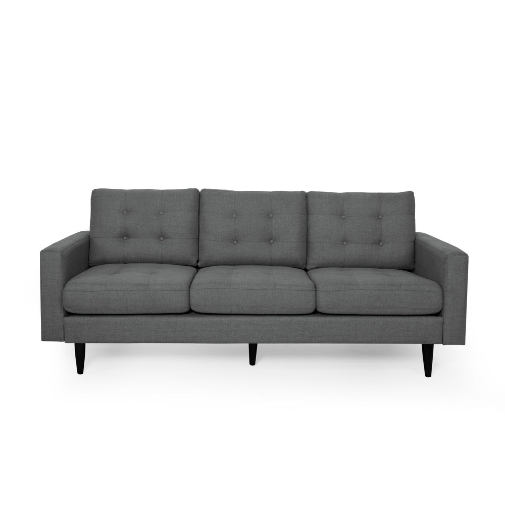English Elm Christopher Knight Home® - 3-Seater Modern Fabric Sofa - Dark Grey, Elegant Button-Tufted Design, Durable & Stylish For Living Spaces 66890.00A_66890.00B
