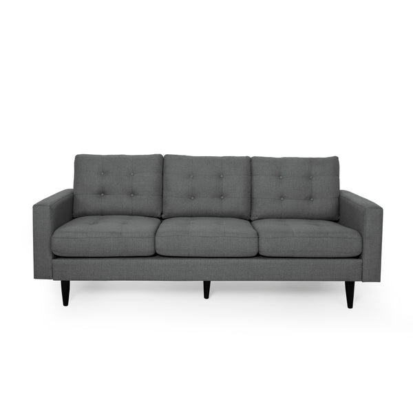English Elm Christopher Knight Home® - 3-Seater Modern Fabric Sofa - Dark Grey, Elegant Button-Tufted Design, Durable & Stylish For Living Spaces 66890.00A_66890.00B
