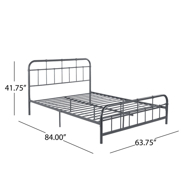 English Elm Queen Iron Platform Bed Pipe Style Frame No Box Spring Needed Industrial Loft Bedroom Charcoal Grey 64072.00CHARGRY-Q
