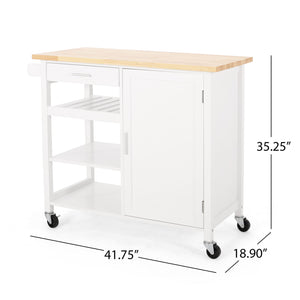English Elm Christopher Knight Home® - Kitchen Island Cart with Solid Rubberwood Top, 41.75" Mobile Island with Drawer, Cabinet, Shelves & Wheels White 67756.00NATWHT