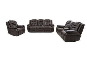 English Elm Steve Silver - Oportuna Dual Power 3-Piece Reclining Set in Dark Brown – Zero Wall, USB/Outlet Console, 360 lb Capacity B081S00236