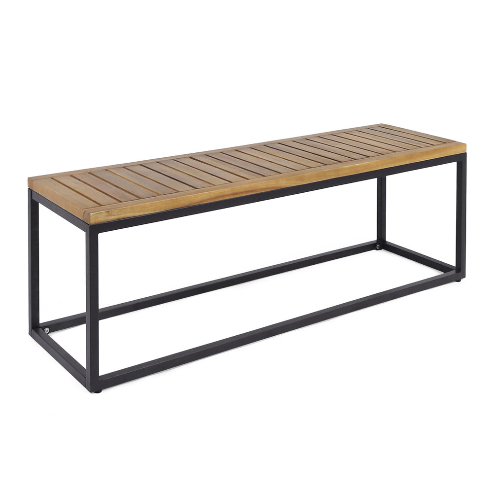 English Elm Christopher Knight Home® - JECO Industrial Wood and Metal Bench with Acacia Wood Seat and Black Iron Frame, Handcrafted Durable Finish Teak 62622.00WTCBLK