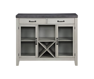 English Elm Steve Silver - Hyland Acacia Server in Dark Gray — Chevron Veneer Top, Wine Rack, Glass Doors, Felt Drawers, 54.7" B081P157395