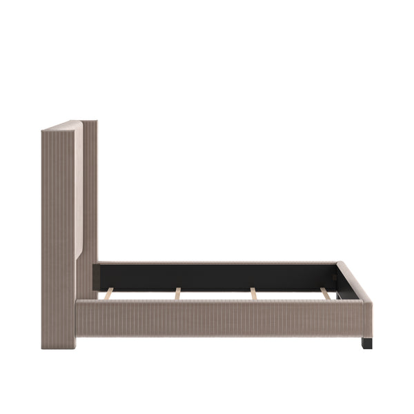 Homelegance By Top-Line Mylah Pleated Velvet Wingback Bed Taupe Velvet