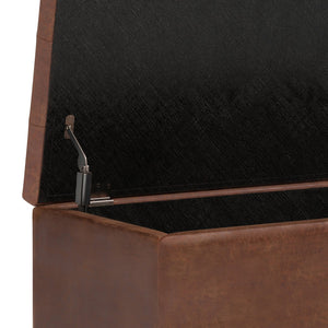 English Elm Cosmopolitan Storage Ottoman - Distressed Saddle Brown Faux Leather With Hidden Storage & Style B136P159770