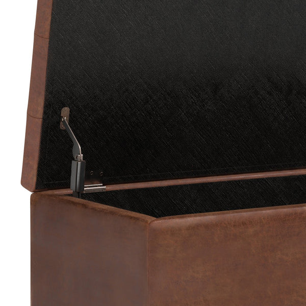 English Elm Cosmopolitan Storage Ottoman - Distressed Saddle Brown Faux Leather With Hidden Storage & Style B136P159770