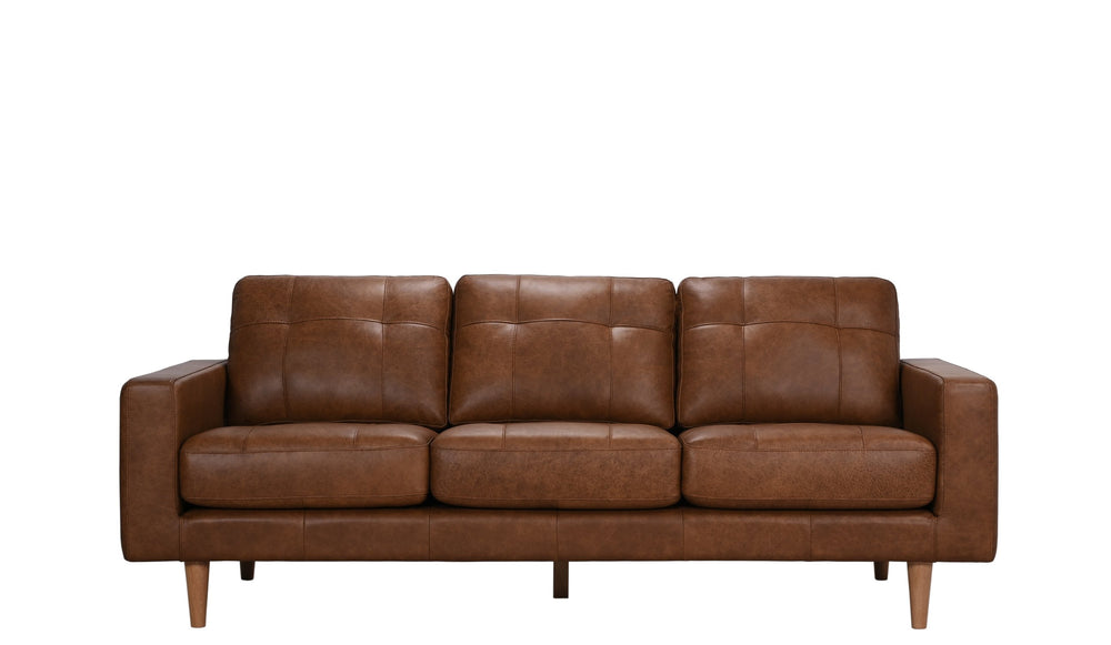 Porter Designs Porter Glisan Mid-century Modern Brown Full-grain Leather Sofa – Timeless Style & Comfort! Brown Leather 02-204-01-7168