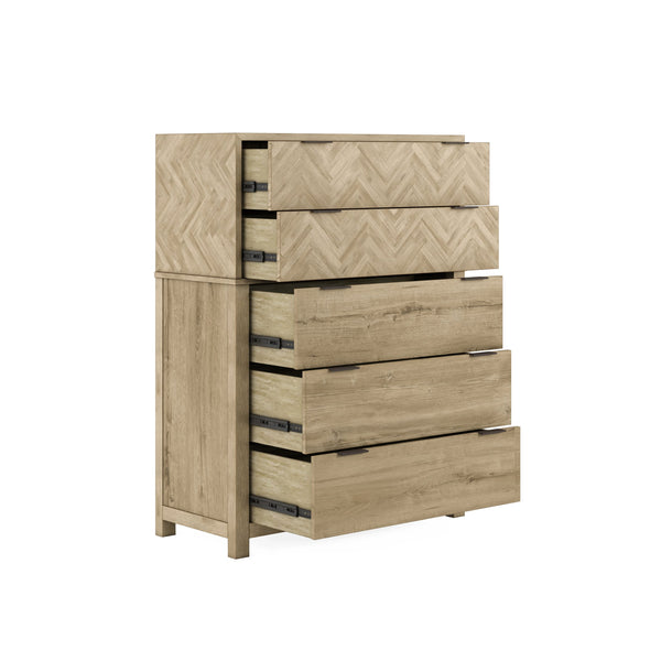 A.R.T. Furniture Garrison Drawer Chest: Stylish Washed Oak Storage With Herringbone Design And Cedar-lined Drawers Brown Parawood Solids With Ash Embossing,White Oak Veneers,Metal 322150-1302