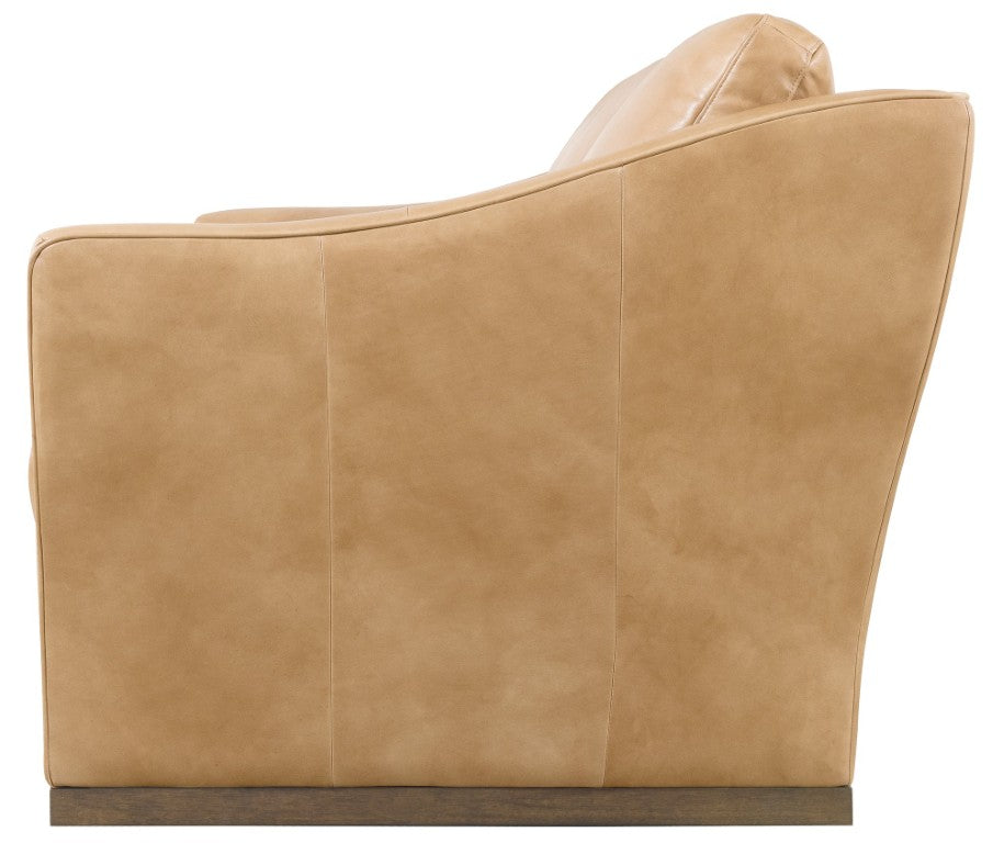 Hooker Furniture Fairfax Semi-Aniline Leather Sofa In Dark Blond With Low-Profile Wood Plinth Base And Flared Arms 40.39 L x 92.09W x 37.40H SS225-03-080