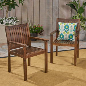 English Elm Wilson Solid Acacia Slatted Outdoor Dining Chairs Farmhouse Modern Patio Set of 2 61717.00DBRN