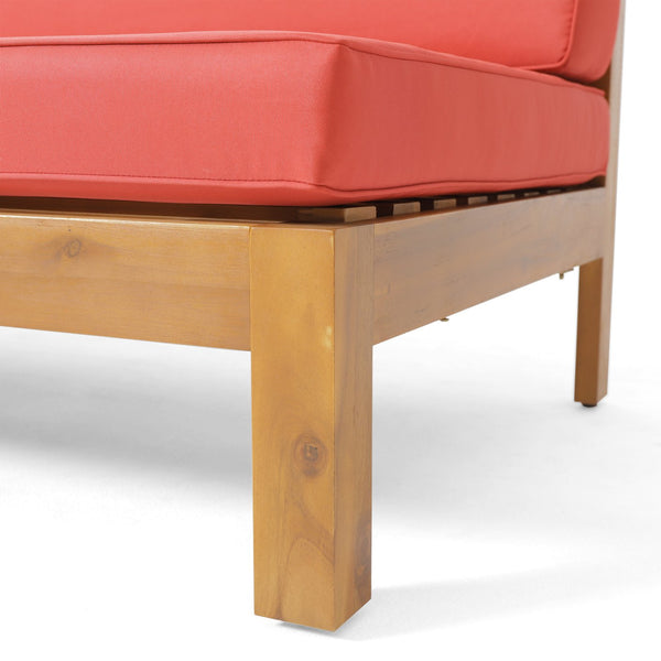 English Elm Brava Acacia Wood Outdoor Modular Sofa Set Mid-century Slatted Cross-back Patio Seating Red 57967-8-64489RED-64496.00