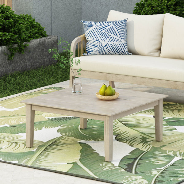English Elm Loft Outdoor Acacia and Rattan Coffee Table with Open Slat Design for Patio Spaces 67258.00GRY