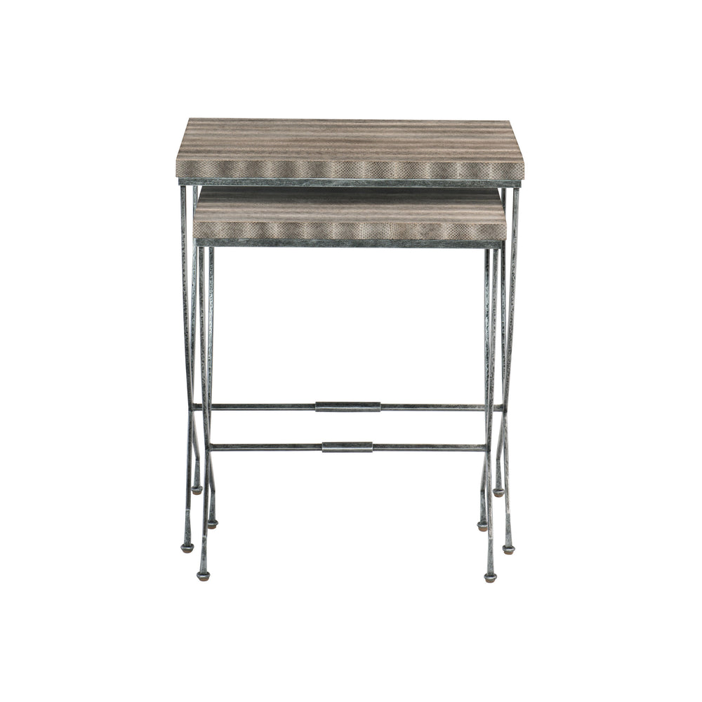 Bernhardt Bernhardt Snakeskin Nesting Tables Set — Exotic Textured Tops, Aged Pewter Iron Bases, Modern Glam Trio 369027
