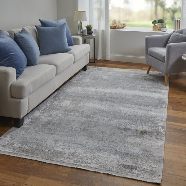 Feizy Rugs Cadiz Abstract Watercolor Area Rug - Luxurious Machine-woven Design Inspired By Spanish Elegance Taupe,Gray,Silver Viscose,Acrylic 8663888flgy000p22