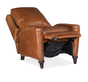 Hooker Furniture Rylea Valencia Top-Grain Leather Manual Push Back Recliner With Wingback, Nailhead Trim & Spool Feet Brown RC216-PB-086