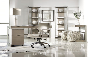 Bernhardt Bernhardt Sculptural Paloma Etagere With Brushed Silver Frame, Linear Gray Shelves For Display (95) D13810