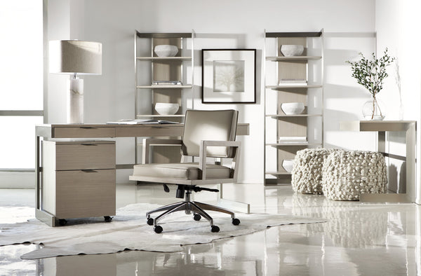Bernhardt Bernhardt Sculptural Paloma Etagere With Brushed Silver Frame, Linear Gray Shelves For Display (95) D13810