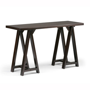 English Elm Sawhorse Console Table - Rustic Dark Chestnut Brown Solid Wood For Entryway & Living Room Decor B136P158218-GIGA