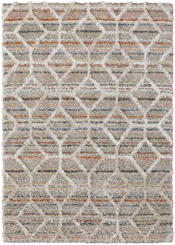 Feizy Rugs Mynka High Pile Geometric Area Rug - Pet-friendly, Stain Resistant, Ideal For High Traffic Spaces Tan,Taupe,Ivory Polyester Myn39icfbgemltp00