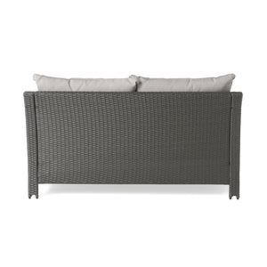 English Elm Christopher Knight Home® - ANTIBES RATTAN LOVESEAT SET WITH SIDE TABLE – Weatherproof PE Wicker, Iron Frame, Compact Patio Seating Grey 57088.00SETGRY