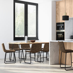 English Elm Warner Distressed Brown Faux Leather Dining Chair Set of 2 – Vintage Curved Seat, Stitching, Metal Frame B136P159651