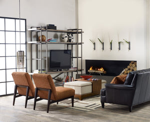 Hooker Furniture Studio 7H Scandinavian-Industrial Scaffold Console With Wire-Brushed Shelves, Antique Brass Trim, Multi-Use Storage 5382-55494