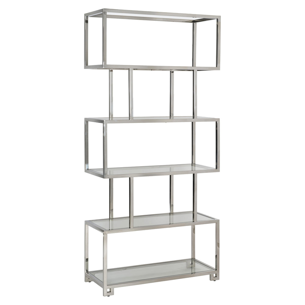 Bernhardt Bernhardt Kaley Etagere 38" W X 82" H Polished Stainless & Tempered Glass Shelves — Sleek Modern Display 309816